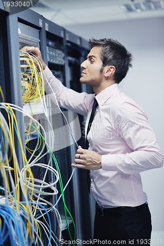 Image of young it engeneer in datacenter server room