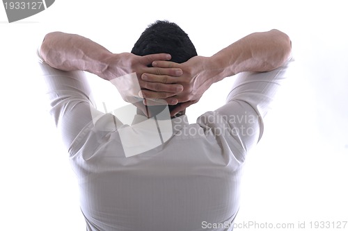 Image of business man with rope isolated on white background