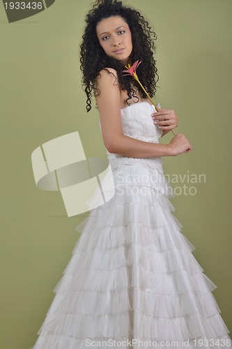 Image of Portrait of a beautiful woman dressed as a bride