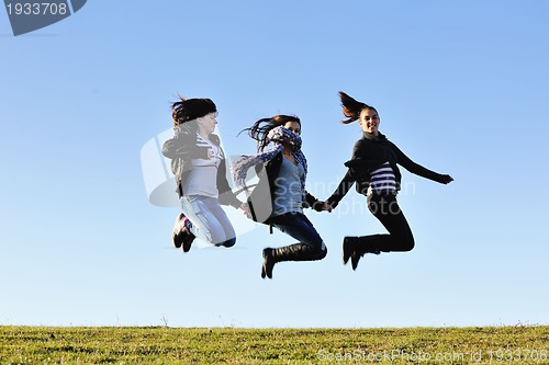 Image of group of teens have fun outdoor