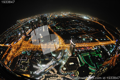 Image of Panorama of down town Dubai city at night