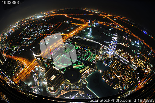 Image of Panorama of down town Dubai city at night