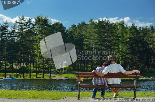 Image of romantic young couple in love together outdoor