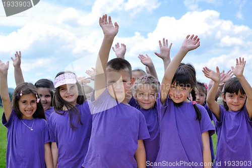 Image of happy kids group  have fun in nature