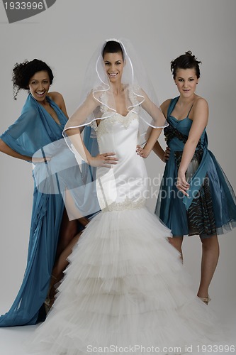 Image of portrait of a three beautiful woman in wedding dress