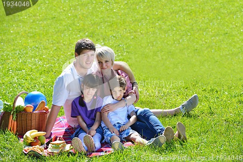 Image of Happy family playing together in a picnic outdoors