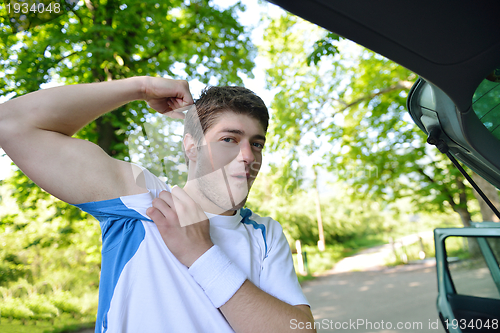 Image of Young couple jogging at morning