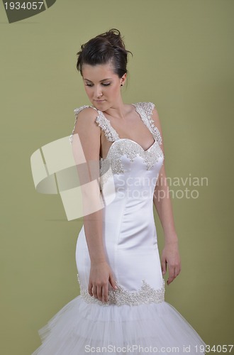Image of Portrait of a beautiful woman dressed as a bride