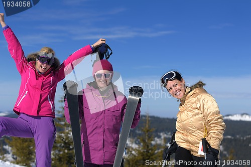 Image of winter season fun with group of girls