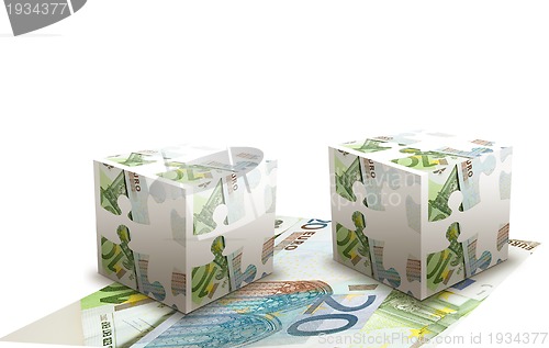 Image of  euro banknotes cubes concept