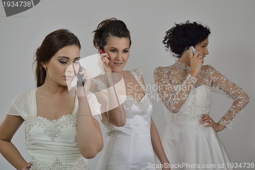 Image of portrait of a three beautiful woman in wedding dress