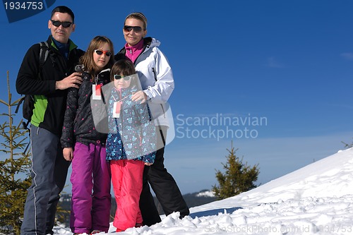 Image of portrait of happy young family at winter
