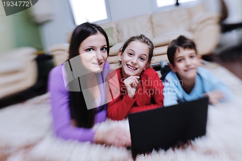 Image of happy young family have fun at home