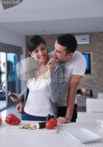 Image of young couple have fun in modern kitchen