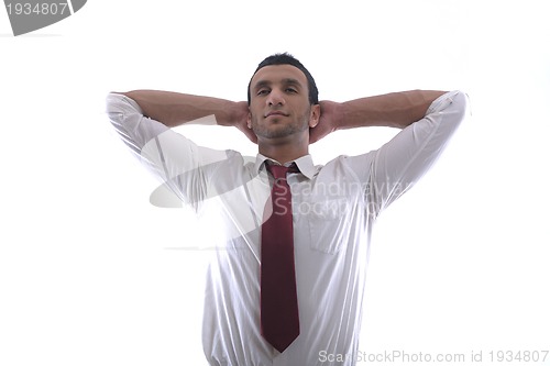 Image of business man with rope isolated on white background