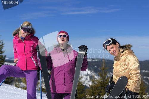 Image of winter season fun with group of girls