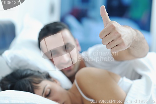 Image of young couple have good time in their bedroom