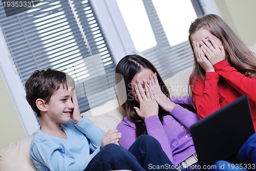 Image of happy young family have fun at home