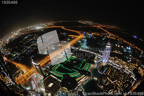 Image of Panorama of down town Dubai city at night