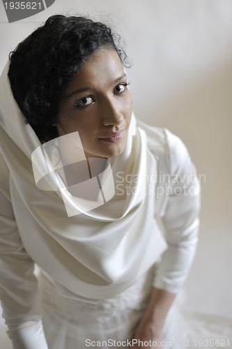 Image of Portrait of a beautiful woman dressed as a bride