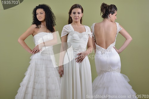 Image of portrait of a three beautiful woman in wedding dress