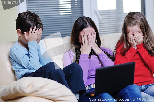 Image of happy young family have fun at home