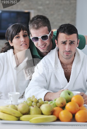 Image of young couple have fun in modern kitchen