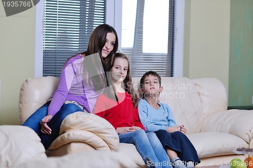 Image of happy young family have fun at home