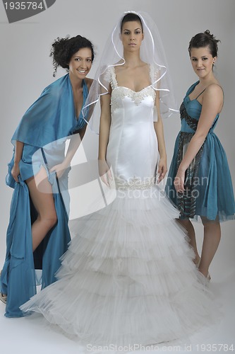 Image of portrait of a three beautiful woman in wedding dress