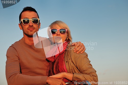 Image of couple in love  have romantic time on boat