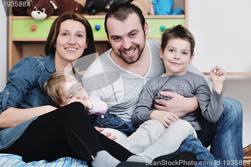 Image of happy young family have fun  at home