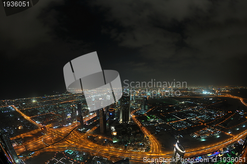 Image of Panorama of down town Dubai city at night