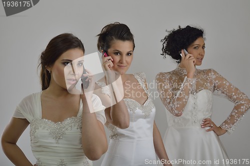 Image of portrait of a three beautiful woman in wedding dress