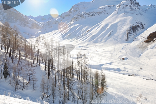 Image of High mountains under snow in the winter