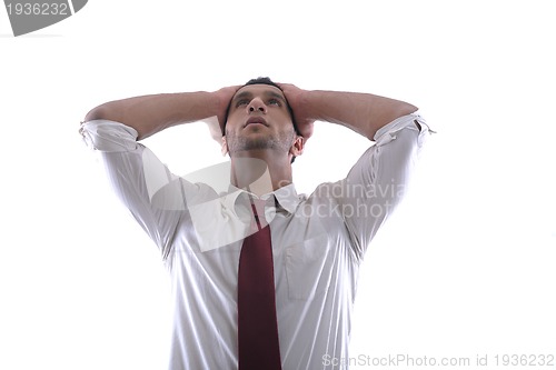 Image of business man with rope isolated on white background