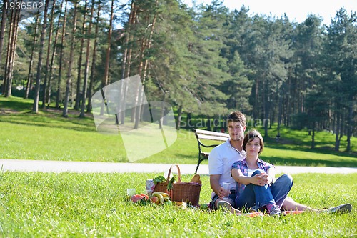 Image of happy young couple having a picnic outdoor
