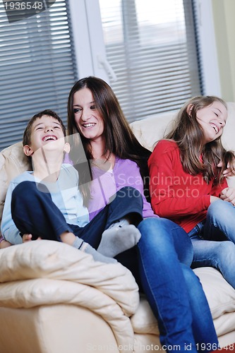 Image of happy young family have fun at home