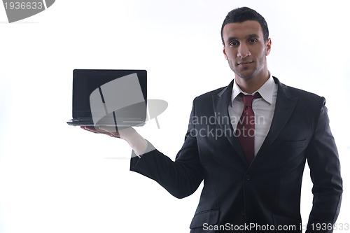 Image of business man work on mini laptop