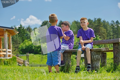 Image of happy kids group  have fun in nature