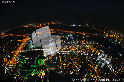 Image of Panorama of down town Dubai city at night