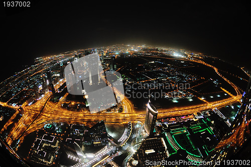 Image of Panorama of down town Dubai city at night