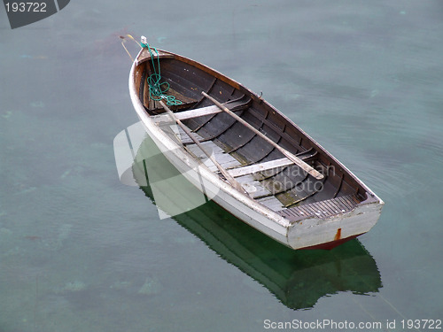 Image of Old fishing boat on still water