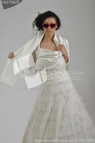 Image of Portrait of a beautiful woman dressed as a bride