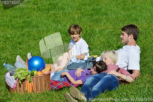 Image of Happy family playing together in a picnic outdoors