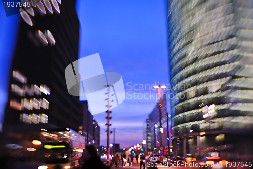 Image of City night with cars motion blurred light in busy street