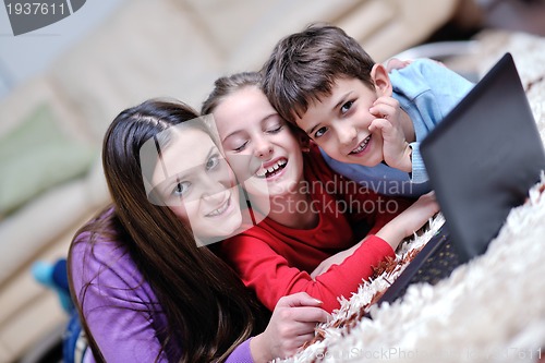 Image of happy young family have fun at home