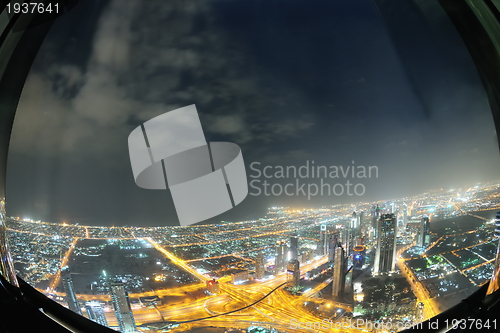 Image of Panorama of down town Dubai city at night