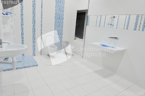 Image of Modern new bathroom interior with bath tub
