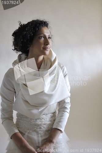 Image of Portrait of a beautiful woman dressed as a bride