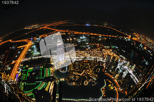 Image of Panorama of down town Dubai city at night